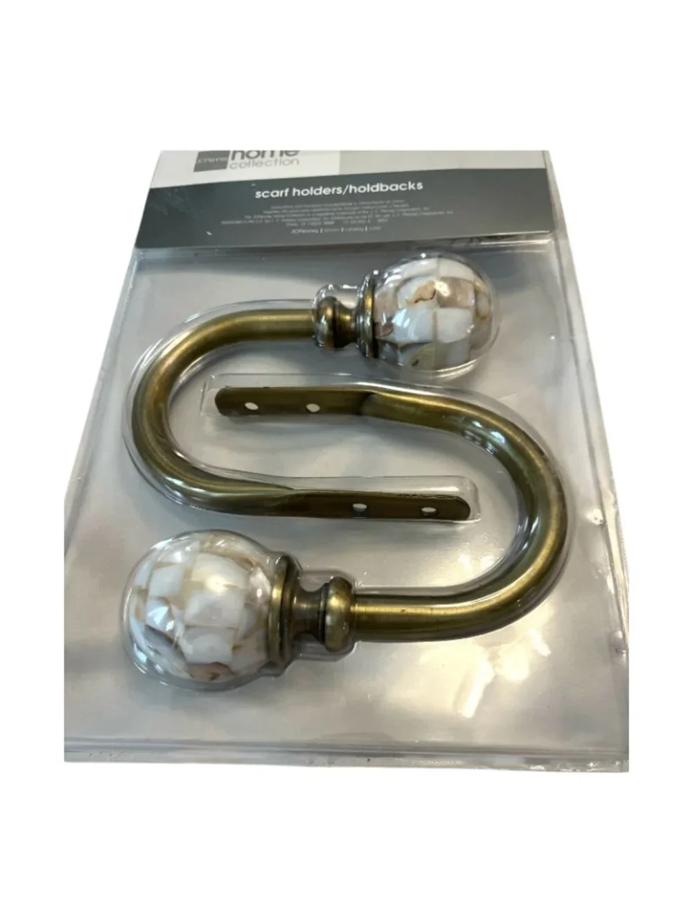 Vintage JCPenney Scarf Holders Curtain Holdbacks Brass Mosaic Glass Set of 2